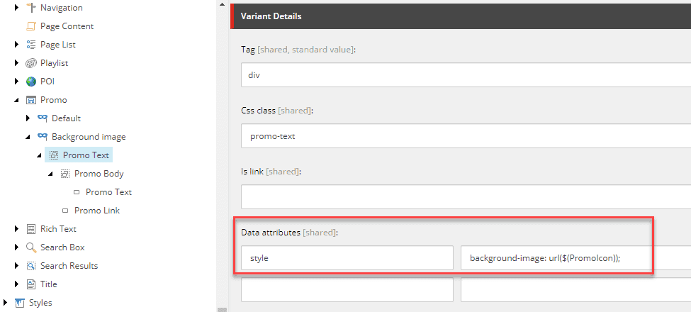 Rendering variants: render field values as data attributes
