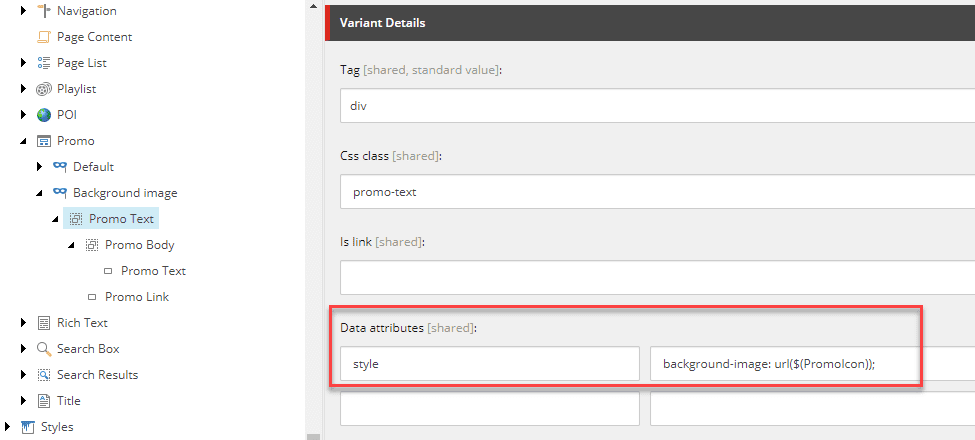 Rendering variants: render field values as data attributes
